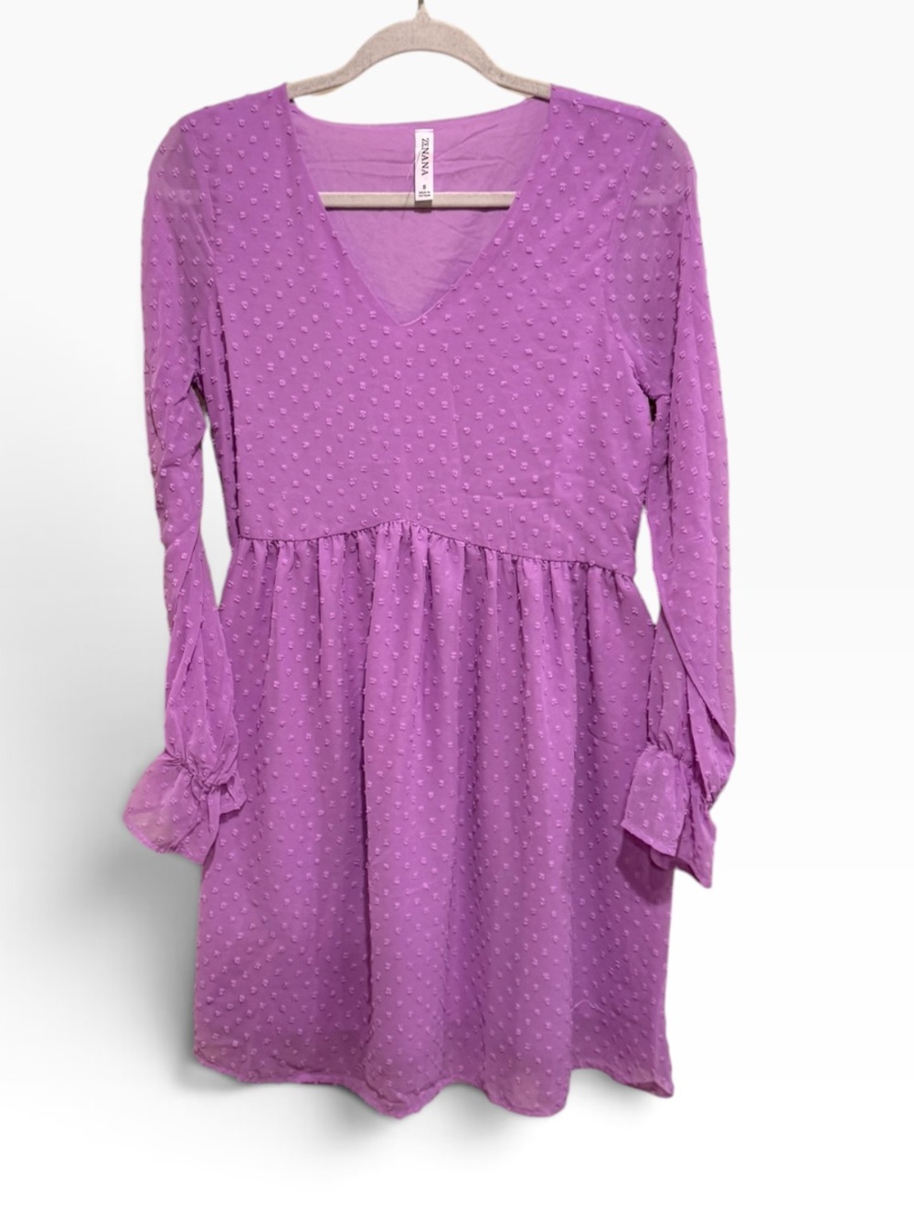 NWOT Zenana Outfitters Purple V-Neck Swiss Dot Tunic Dress